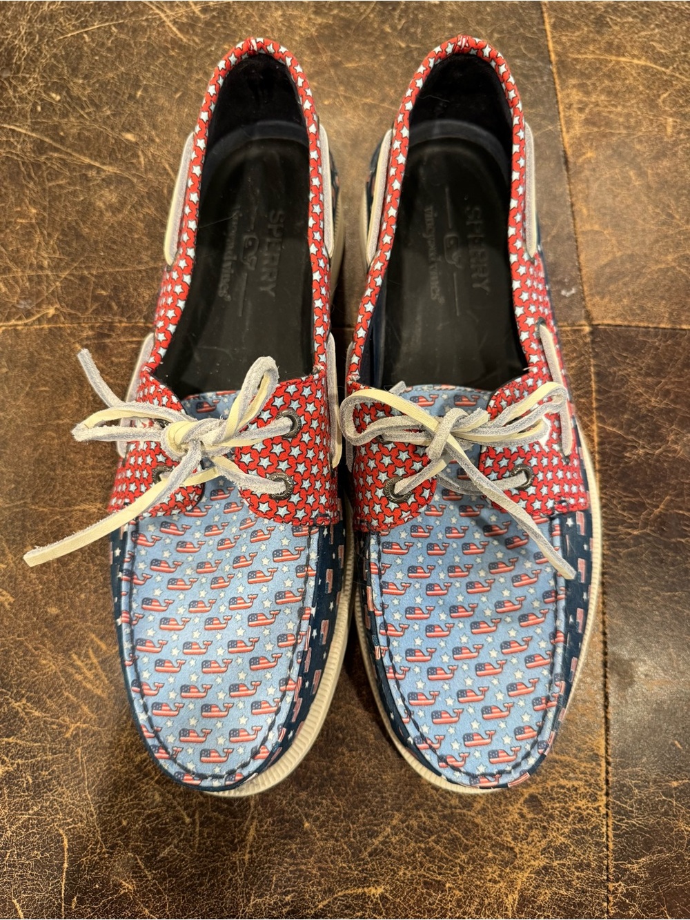 NWOT Sperry x Vineyard Vines Men’s Star & Flag Pattern Boat Shoes Size 10